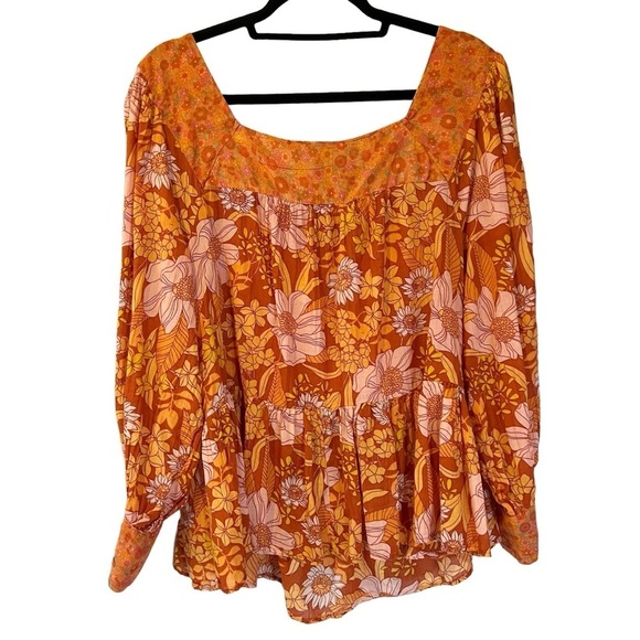 American Eagle Outfitters Orange Pink Floral Lightweight Flowy Boho Top - Picture 2 of 6